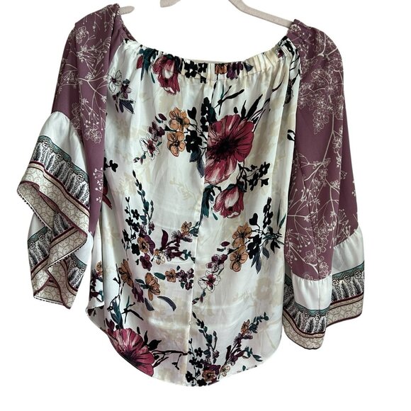 White House Black Market Floral Blouse Bell Sleeve Top Sz S Old Money Boho Chic - Picture 2 of 8